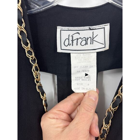 Vintage J. Frank Black Jumpsuit Gold Chains Wide Leg Sz 6 80s 90s Made In USA - Picture 4 of 8